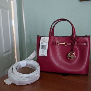Michael Kors Cherry color way, Pebbled Leather Satchel with Gold Hardware - NEW